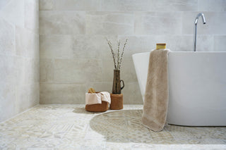 Geneva Coast porcelain tiles used on the walls of a modern bathroom