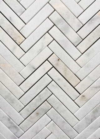 Carrara Honed Marble Herringbone Mosaic image 1