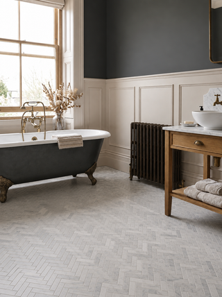 Carrara Honed Marble Herringbone Mosaic