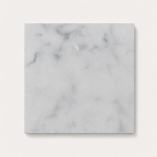 A square white marble tile with soft grey veining, shown flat against a clean off-white background.