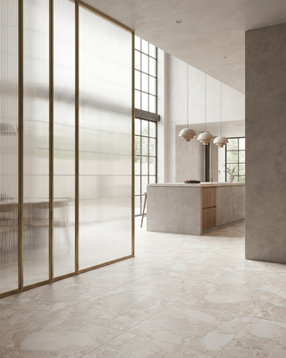 Ceppo beige matt stone effect porcelain on a modern kitchen floor