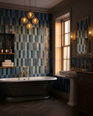 Chiltern Blue Black and Sky Gloss Porcelain Striped Bricks