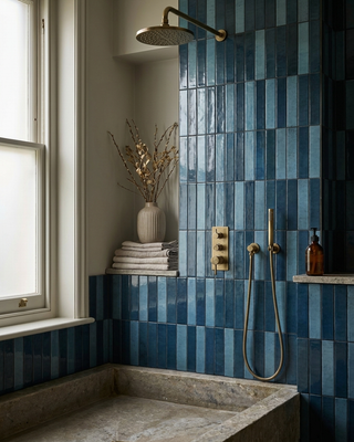 Chiltern Blue Black and Sky Gloss Porcelain Striped Bricks