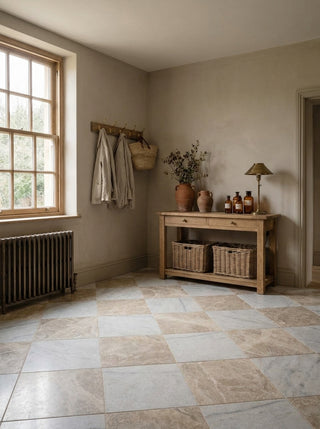 Corinthian and Carrara Honed Marble Chequer
