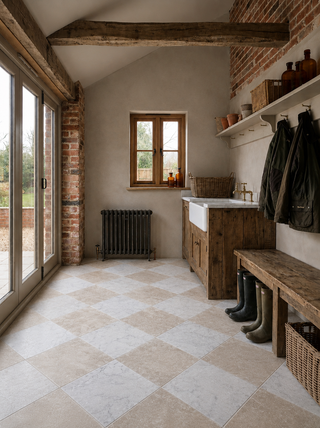 Corinthian and Carrara Tumbled Chequer Marble