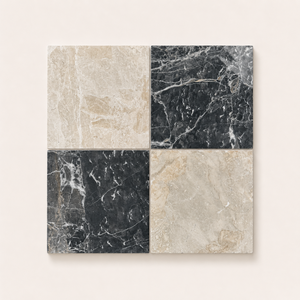 Corinthian and Piazzetta Nero Tumbled Marble Chequer (Sample x 2 pieces)