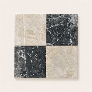 Corinthian and Piazzetta Nero Tumbled Marble Chequer (Sample x 2 pieces)