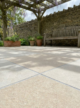 Ground Bone and White Chequer Outdoor Stone Effect Porcelain