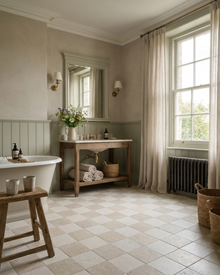 Ground Bone and White Chequer Stone Effect Porcelain