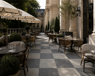 Ground Charcoal and White Chequer Outdoor Stone Effect Porcelain
