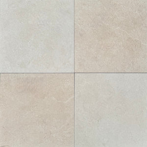 Chequer porcelain tiles arranged in a 2x2 grid, showcasing a light white and bone stone texture.