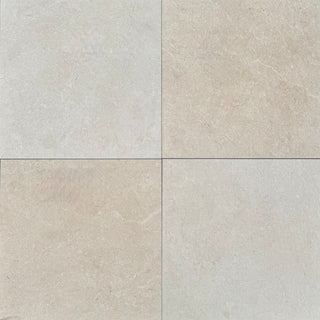 Chequer porcelain tiles arranged in a 2x2 grid, showcasing a light white and bone stone texture.