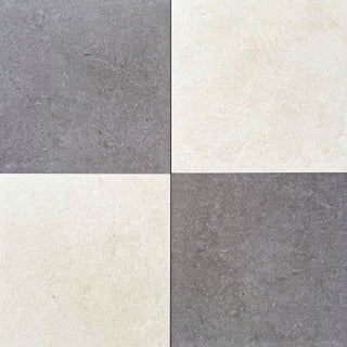 Ground Bone and Charcoal Chequer Stone Effect Porcelain