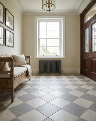 Ground Silver and White Chequer Stone Effect Porcelain