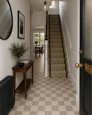Ground White and Taupe Chequer Matt Stone Effect Porcelain