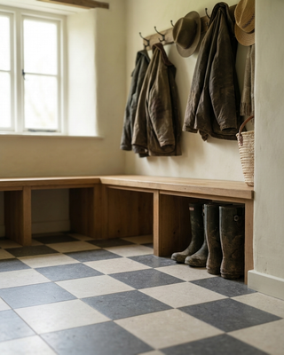 Ground White and Charcoal Chequer Stone Effect Porcelain