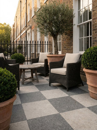 Ground Charcoal and White Chequer Outdoor Stone Effect Porcelain