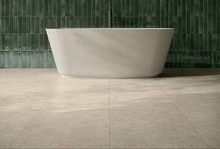 Ground Bone Matt Stone Effect Porcelain image with a bath