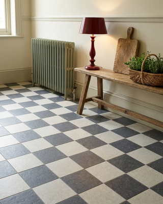 Ground White and Charcoal Chequer Stone Effect Porcelain