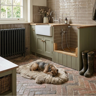 Nursery room with a window, radiator, and wooden bench.