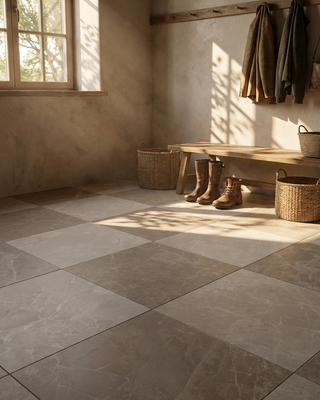 Minster Cream and Taupe Chequer Matt Porcelain