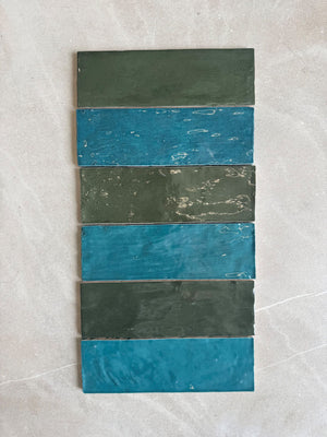 Monaco Glazed Azur Blue and Blue Black Glazed Ceramic Bricks (Sample x2 Pieces)