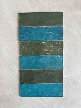 Monaco Glazed Azur Blue and Blue Black Striped Ceramic Bricks