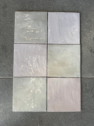 Monaco Zellige Flint Green and Rose Pink Chequer Square Glazed Ceramic
