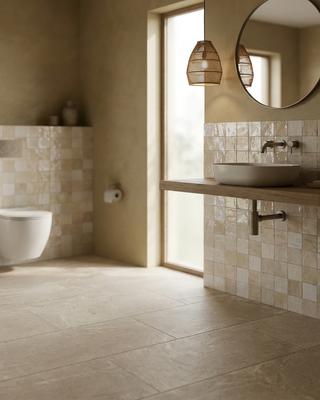 Monaco Zellige Milky White and Blanc Chequer Square Glazed Ceramic