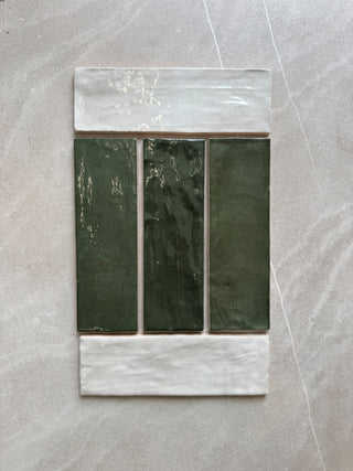 Monaco Glazed Blanc and Botanical Green Ceramic Striped Bricks