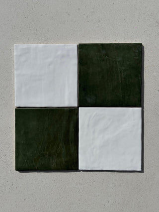 Four square tiles in botanical green and white