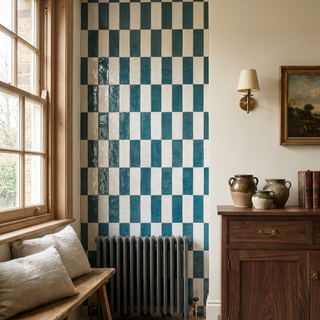 Monaco Glazed Azur Blue and Cloud Grey Striped Ceramic Bricks