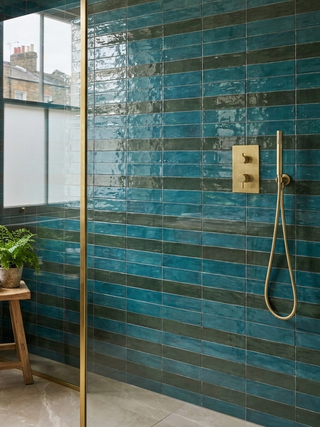 Monaco Glazed Azur Blue and Blue Black Striped Ceramic Bricks