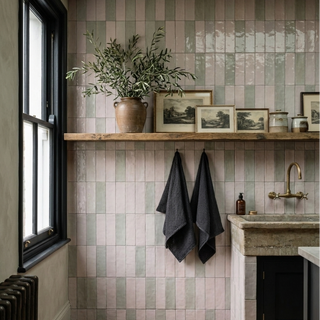 Monaco Glazed Rose Pink and Flint Ceramic Striped Bricks