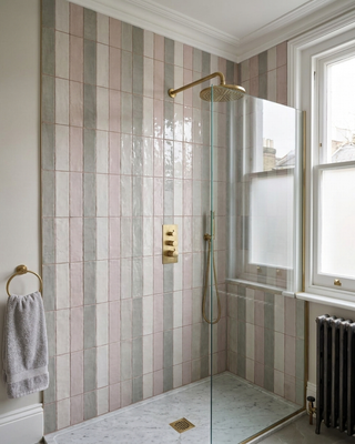 Monaco Glazed Rose Pink and Flint Ceramic Striped Bricks