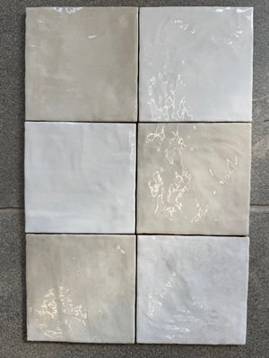 Monaco Zellige Milky White and Blanc Square Glazed Ceramic (Sample x 2 Pieces)