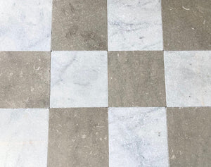 Olivestone Tumbled Limestone and Carrara Tumbled Marble Chequer (Sample x 2 pieces) image 1