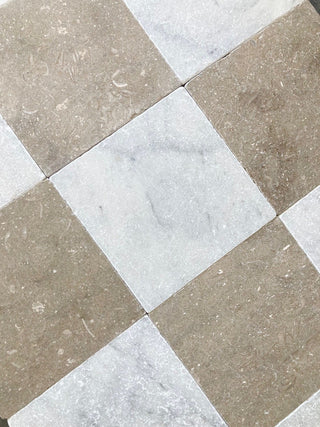Olivestone Tumbled Limestone and Carrara Tumbled Marble Chequer image 4