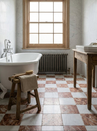 Rosa and Carrara Tumbled Marble Chequer