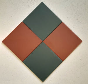 Victorian Pastello Rusty Red &amp; Green Echo Chequer Porcelain (2 Full Tile Samples) image 1