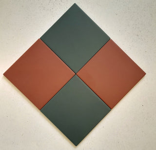 Victorian Pastello Rusty Red &amp; Green Echo Chequer Porcelain (2 Full Tile Samples) image 1