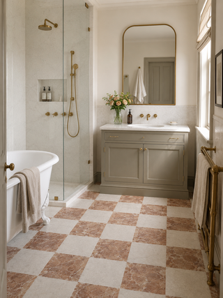 Rosa and Carrara Tumbled Marble Chequer