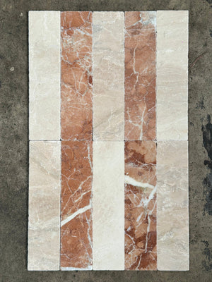 Rosa and Corinthian Tumbled Marble Striped Bricks (Sample x 2 pieces)