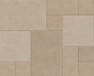 st remo beige tumbled porcelain in an opus patter on a small panel