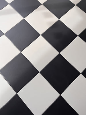 Victorian Pastello Antique Cream and Black Chequer Porcelain (2 Full Tile Samples) image 1