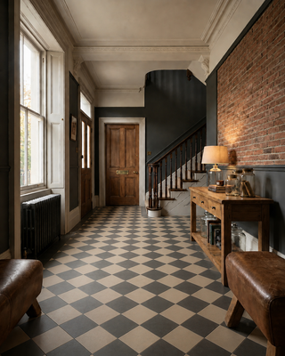 Victorian Patrona Off Black & Caramel Chequer Porcelain