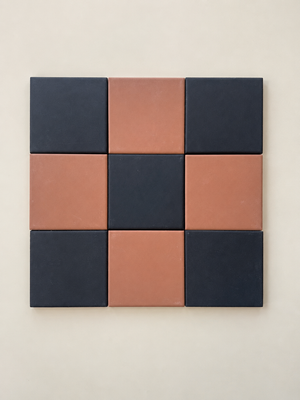 Victoriana Cotto and Nero Square Chequer Matt Porcelain (Full Tile Samples x 2 Pieces)