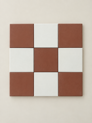 Victoriana Cotto and Blanc Square Chequer Matt Porcelain (Full Tile Samples x 2 Pieces)