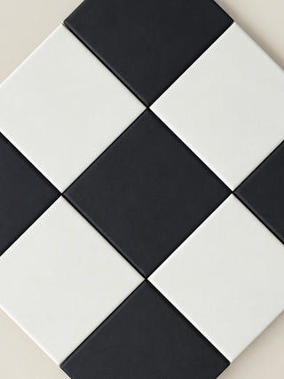 Victoriana Nero and Blanc Square Chequer Matt Porcelain Tiles