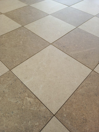 Ground White and Taupe Chequer Matt Stone Effect Porcelain image 3